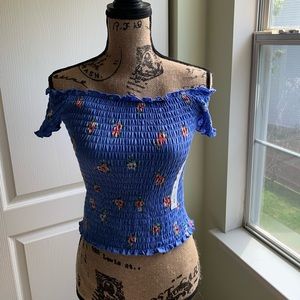 Blue off the shoulder top with floral print